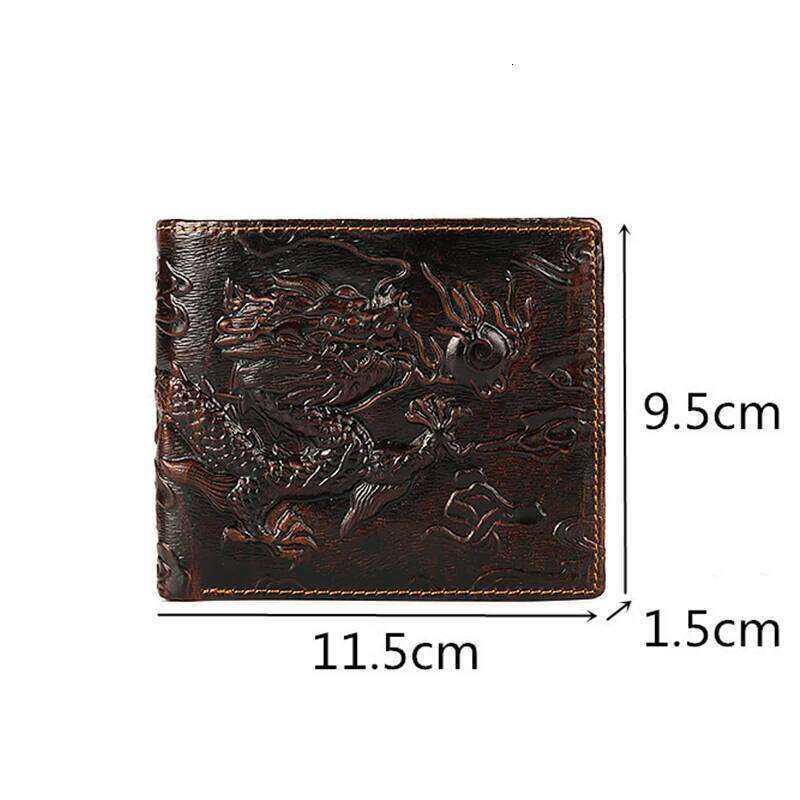 High Quality Genuine Leather Short 3D Dragon Style Card Wallet 2024 Vintage Bifold Small Purse for Man Male Gift Purses
