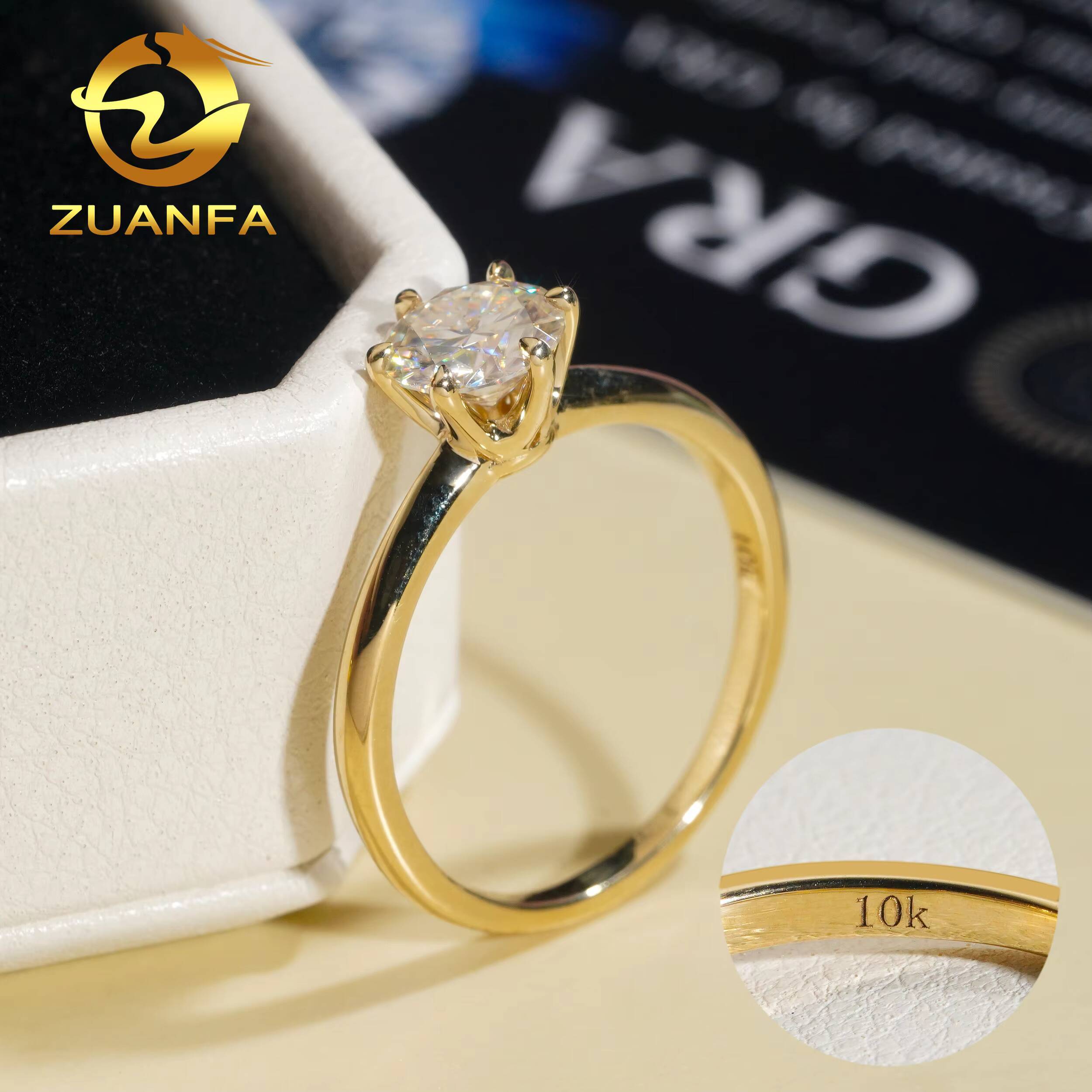 Classic 6 Prong 1 ct Round Cut 10K Solid Gold Solitaire Ring Moissanite Diamond Engagement for Men and Women