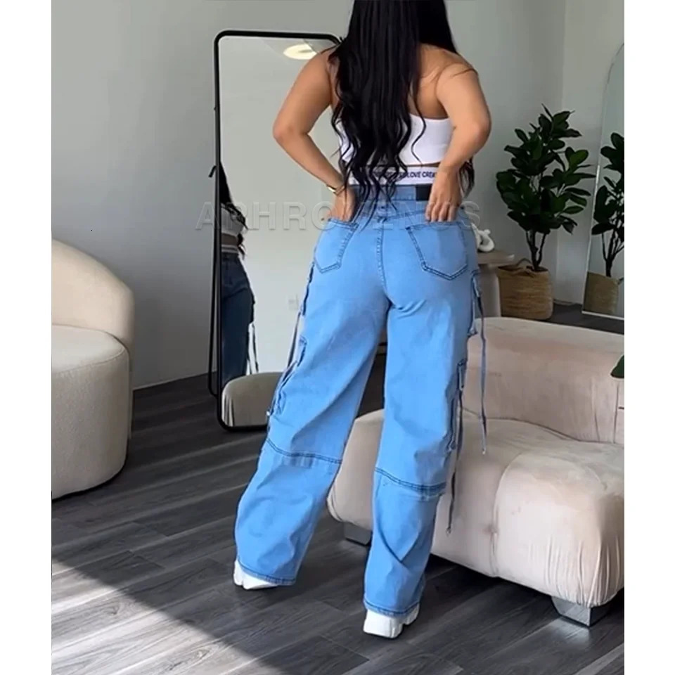Denim Straight Jeans Wide Leg Women High Waist Loose Pants Y2K Trousers Hip-hop Streetwear Waist Colorblocked Loose Jeans 250811