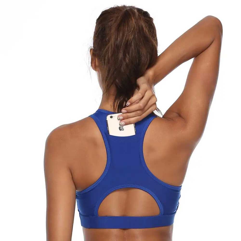 Women Workout Tank Top Gym Stretch Phone Pocket Hollow Sports Running Bra Padded Fitness Sports Bra Top Push Up Bra 2021 Z250812
