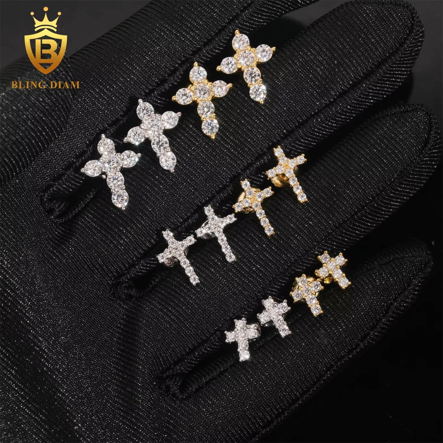 Popular Men Women Stud Earrings Silver 925 Earrings Screw Back Cross Moissanite Earrings Hip Hop Jewelry
