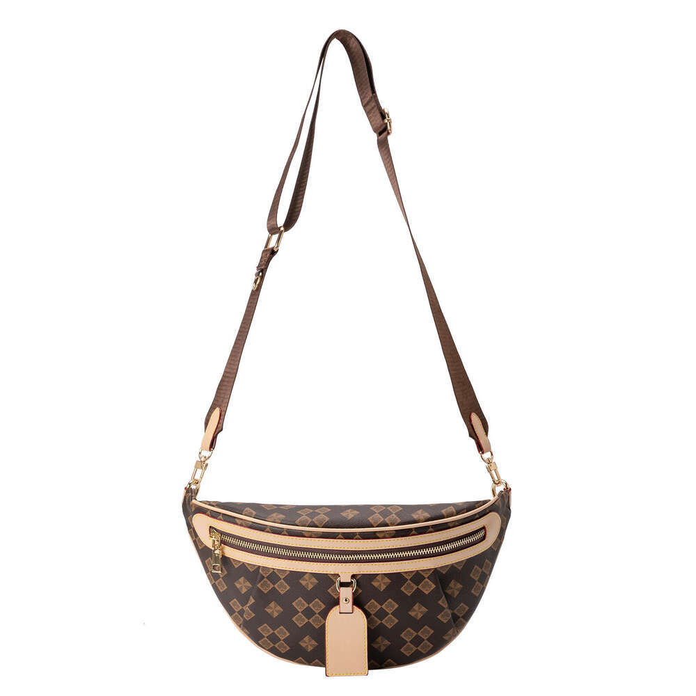 Lacel Urwebin Brown Monogram Pattern Fanny Pack, Women's Large - Capacity Waist Bag with Adjustable Strap, Stylish PU Leather Crossbody Belt Bag 