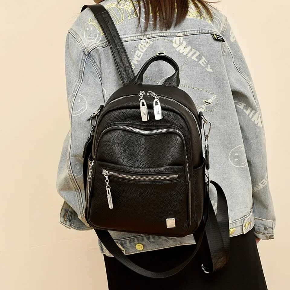 Women High Quality Backpack Solid Color Student School Bag Female Soft Leather Rucksack Ladies Casual Travel Commuting Sac A Dos Y250811