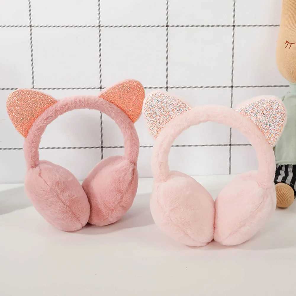 Fashion Cat Ear Plush Earmuffs Shiny Sequin Soft Earflaps Headband for Kids Boys Girls Unisex Vintage Ear-cap Winter Outdoor XJ250812