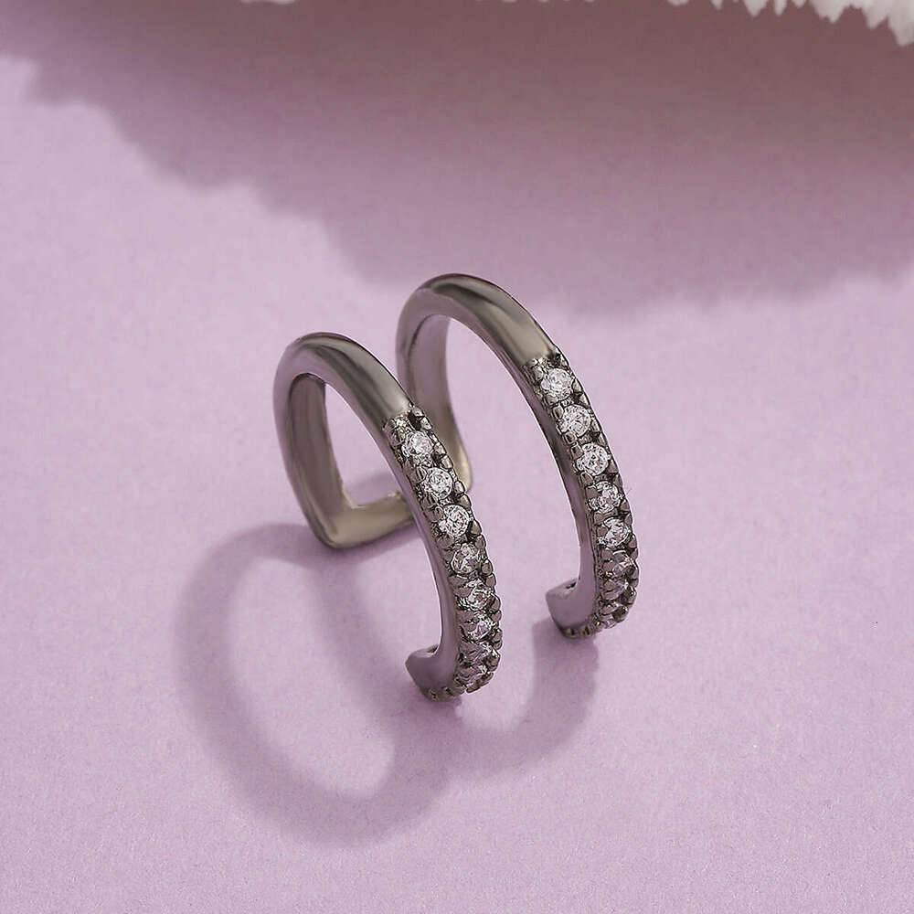 Ins Style Copper Inlaid Zircon Double Layer Cuff Women, Unique and Simple Colorful Geometric Ear Clip for Non-Pierced Ears