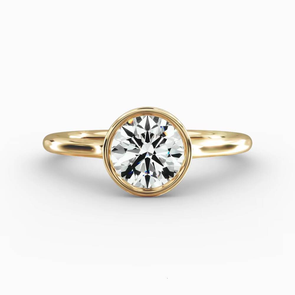Lab Grown Diamond Round Cut Engagement Ring 18K Solid Gold Women Bezel 1CT Solitaire Promise Gifts Anniversary Handmade Ring