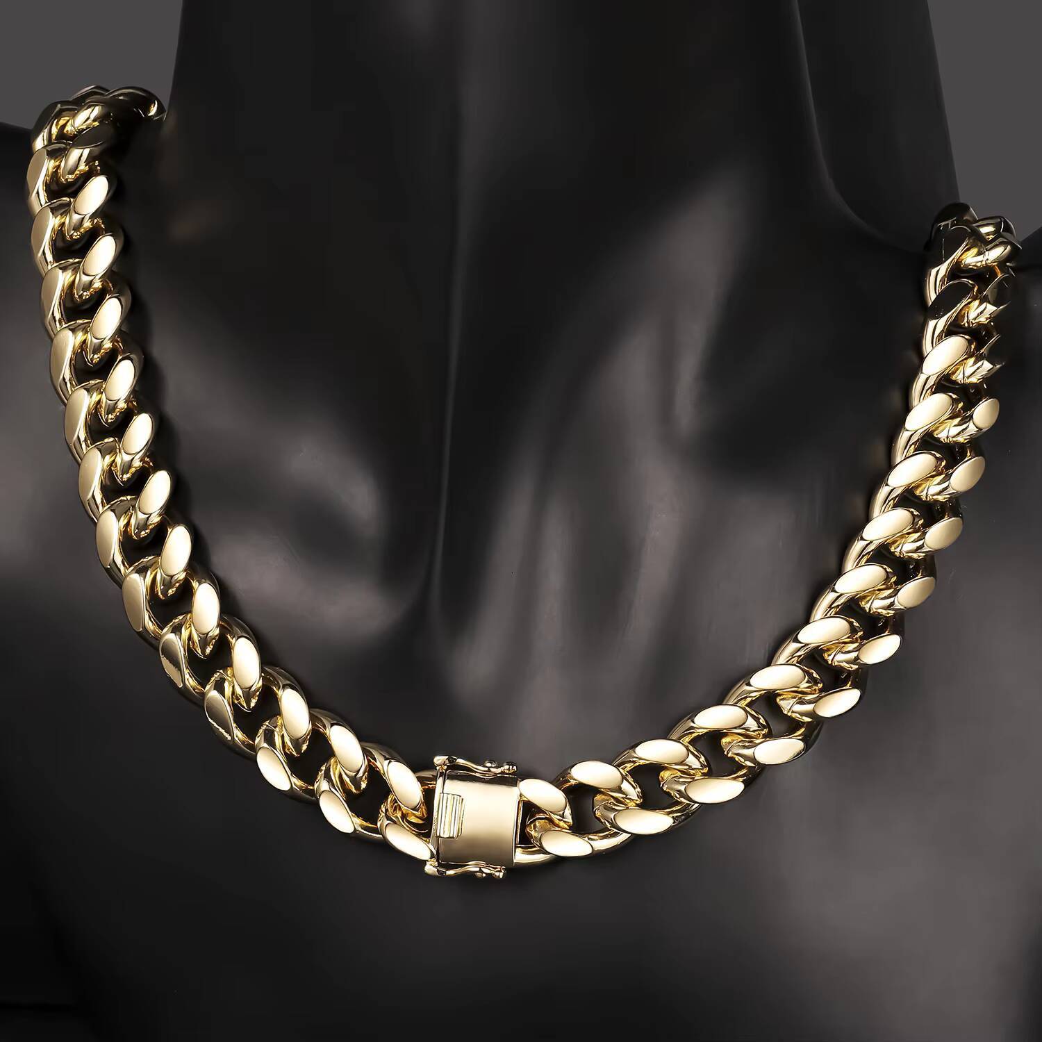 Wholesale 14k Gold Plated High Quality Miami Link Chain Necklace for Men-Classic Cuban Collar Choker 12mm Brass Jewelry