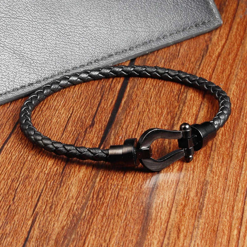 Fashion Rope Men Bracelet Double Layer Leather Bracelet for Men Stainless Steel Accessories for Lover Husband Jewelry Gift M250812