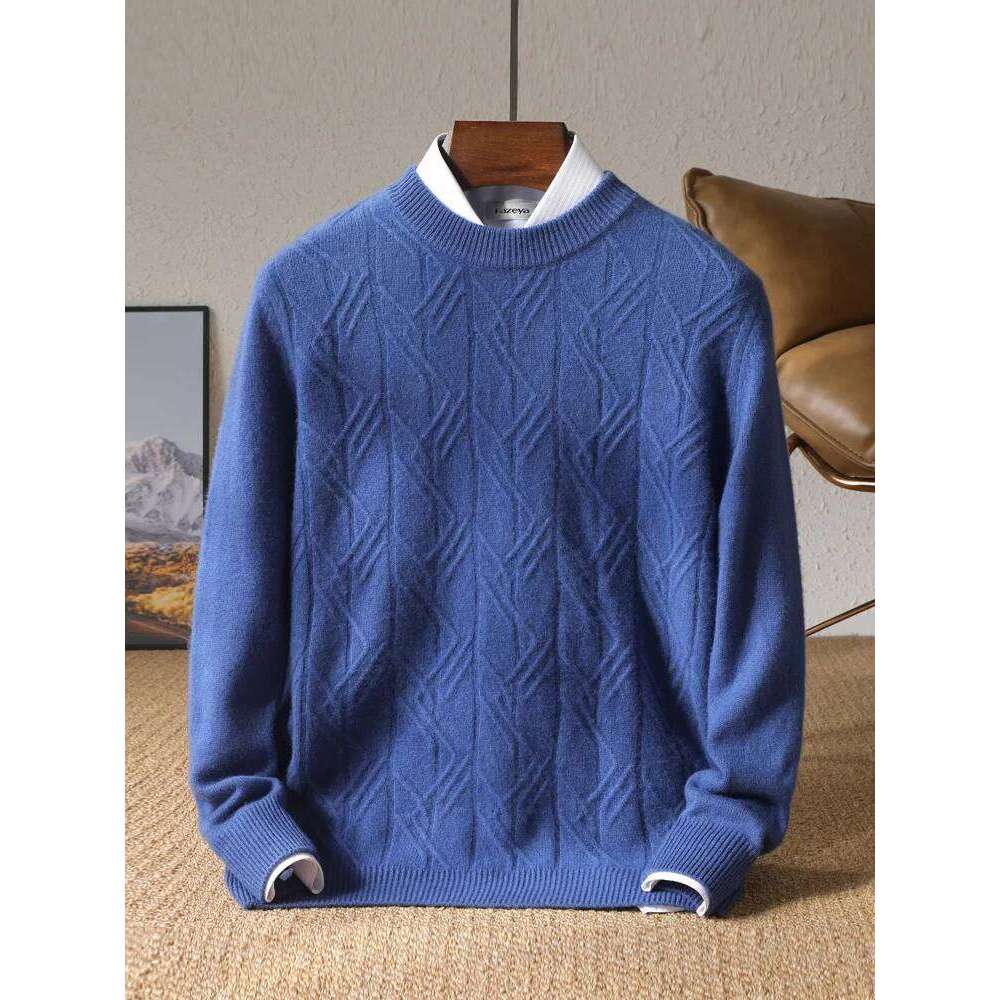 Men's O-Collar Cashmere Sweater Winter Jacquard Knit Pullover Business Casual Thicken Tops Middle-Aged Loose Large Size Jacket 250812
