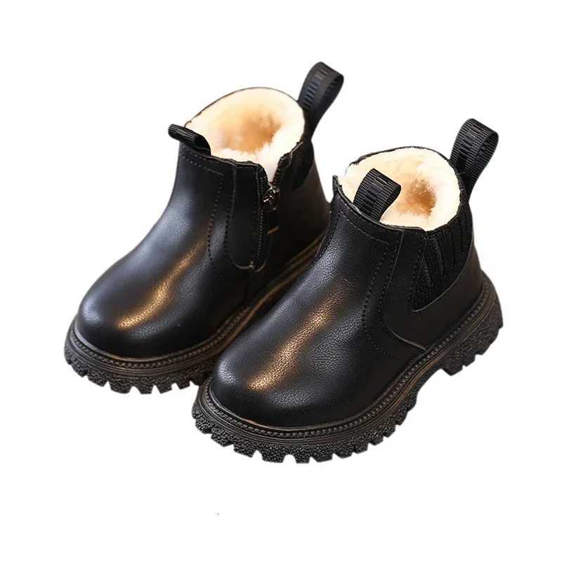 Autumn Winter Kid Boys Girls Casual Ankle Boots Comfortable Simple Side Zipper Leather Boots Velvet Warm Non-Slip Boots XJ250812