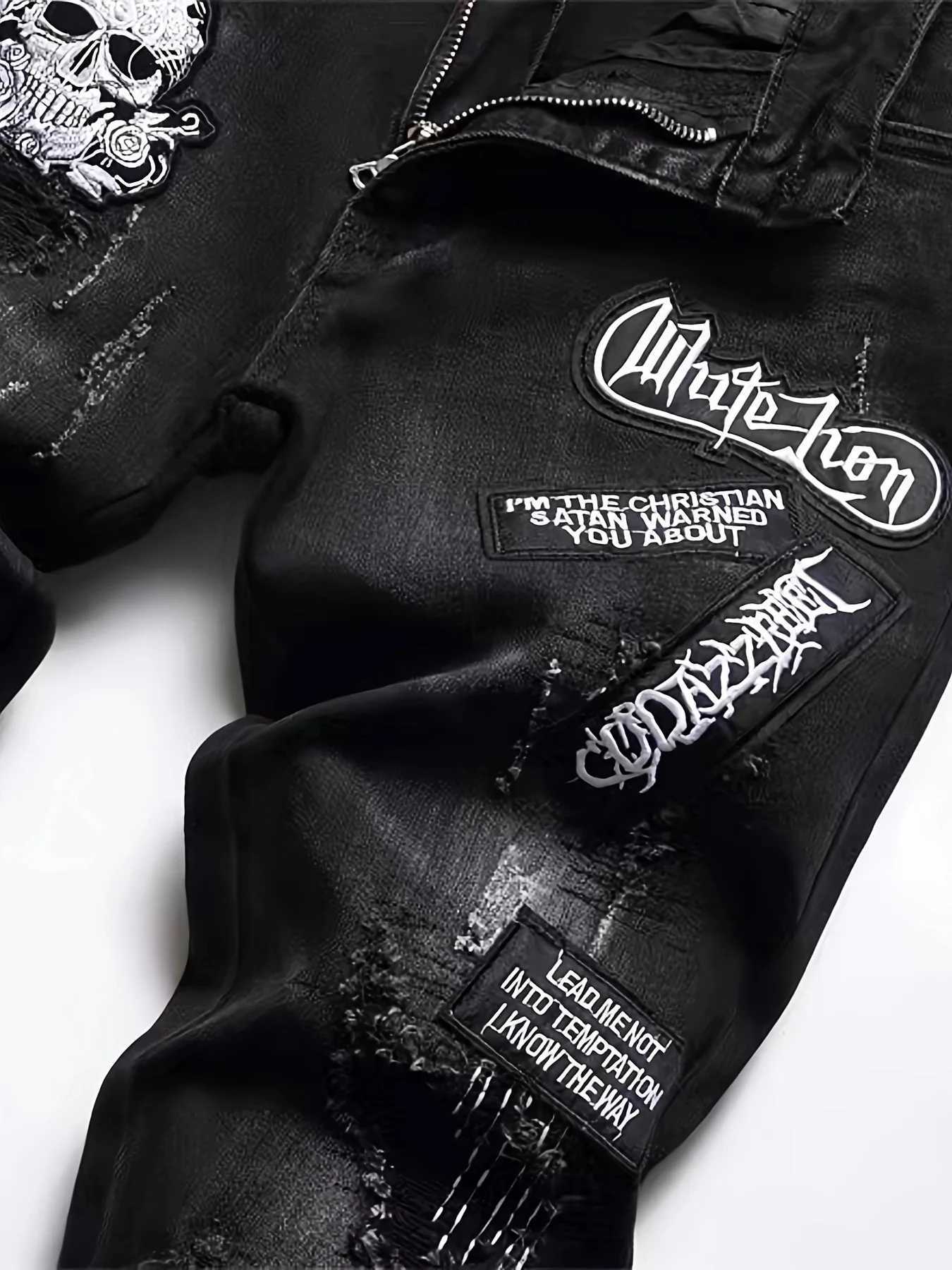 European and American new washed hole Zhangzai trendy fashion jeans X250812