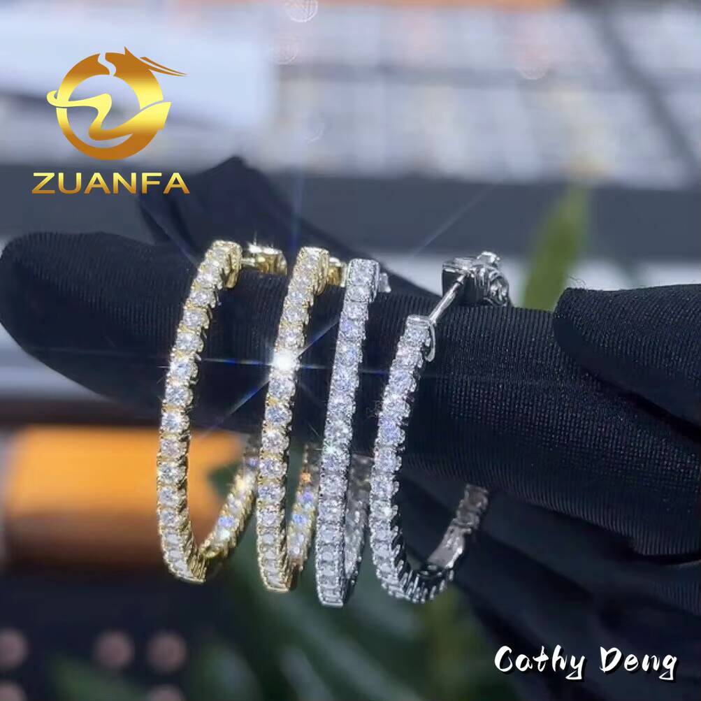 Fashion Women Jewelry Moissanite Earrings 18k Gold Plated 2mm Round Moissanite Earrings Hoop 925 Sterling Silver Crew Back