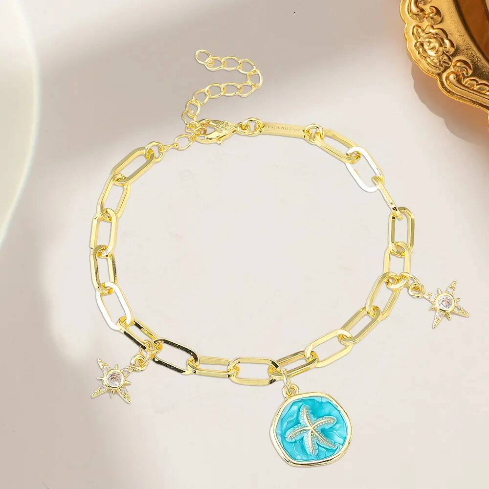 Gold-plated Enamel Art Starfish Bracelet Fashion Holiday Casual Jewelry Accessories for Woman Girl Summer Gift