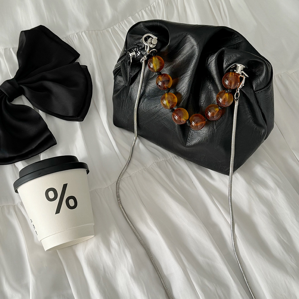 Women s Matching Soft Leather Handheld Pattern Commuting New Chinese Style Beaded Black Handbag Crossbody Bag ddmymarket