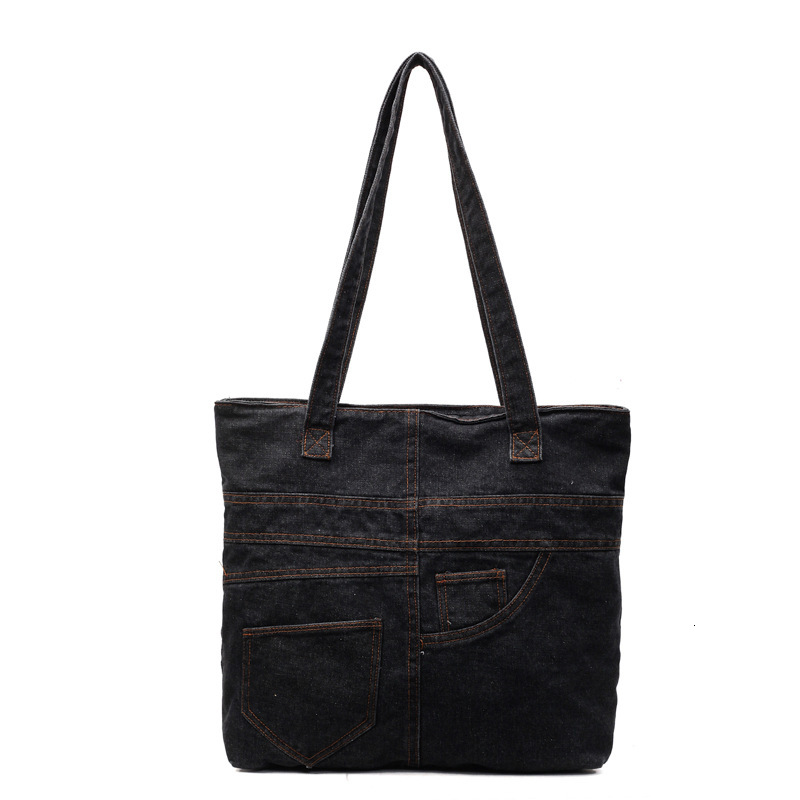Denim for Women New Fashion Versatile Single Shoulder Crossbody Patchwork Commuter Tote Bag