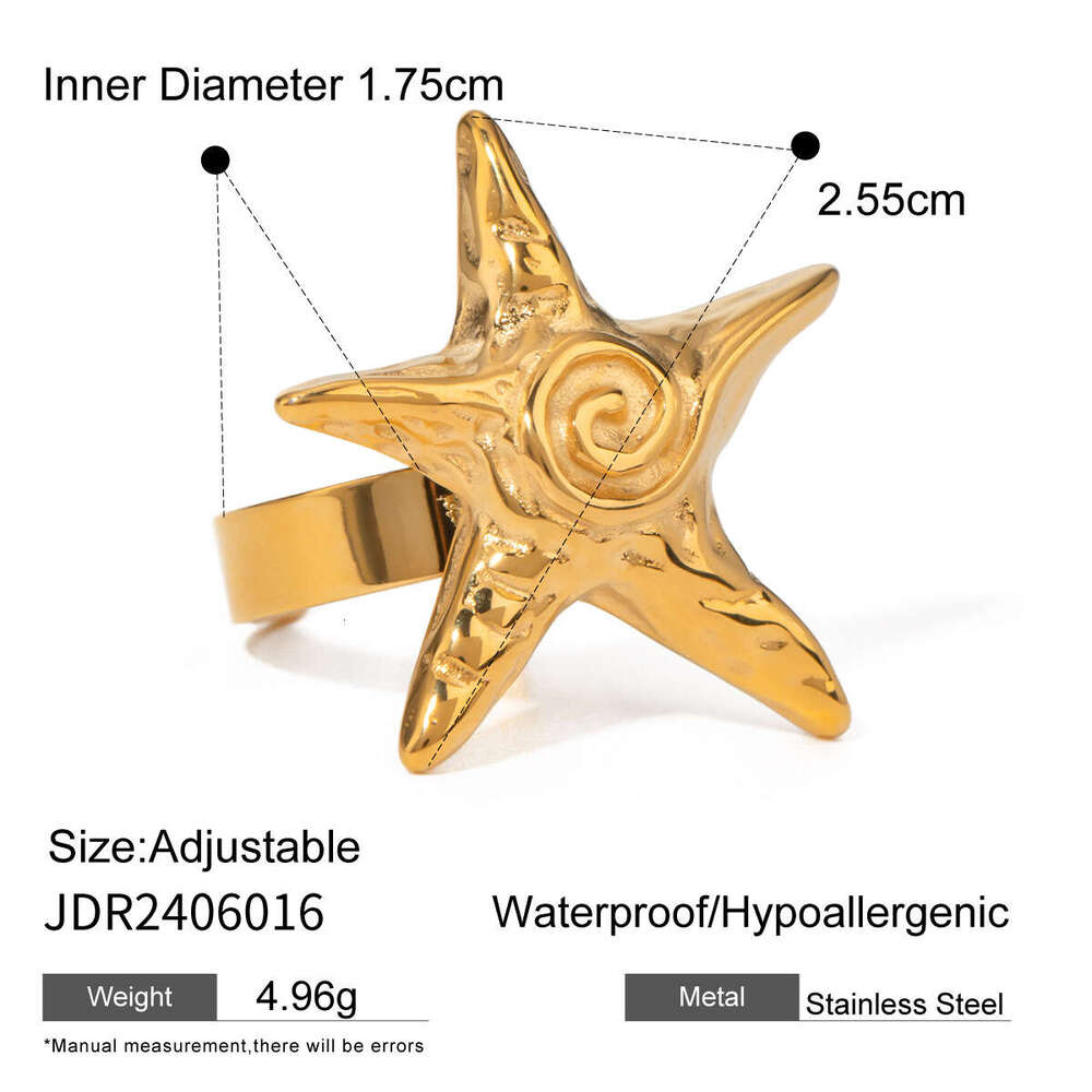 INS Gold Stainless Steel Five-Pointed Star Swirl Spiral Hoop Earrs Fashion Designer Same Jewelry Style Starfish Necklace