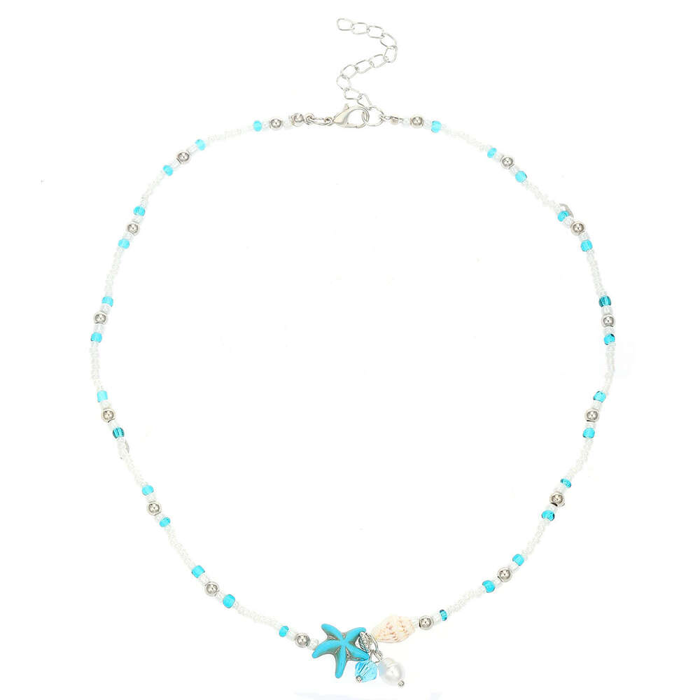 Bohemian Starfish Necklace for Women, Ins Creative Conch Beaded Shell Collarbone Chain, Unique Neck Chain Jewelry