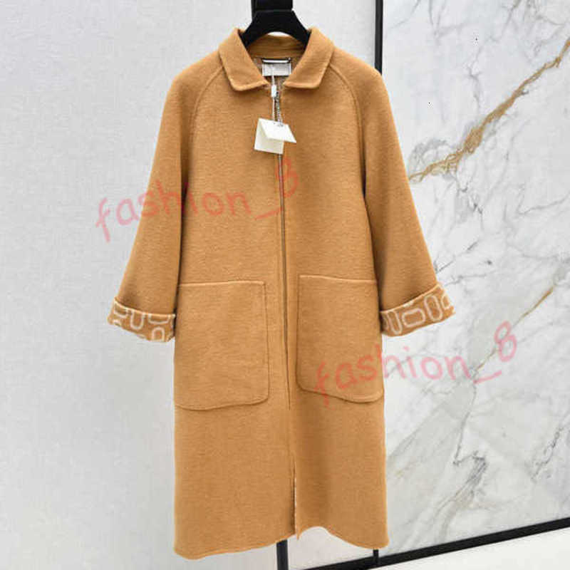 Women's Wool & Blends Designer High quality autumn and winter double-sided cashmere women long coat classic cashmere zipper pendant design slim fit top VWGF