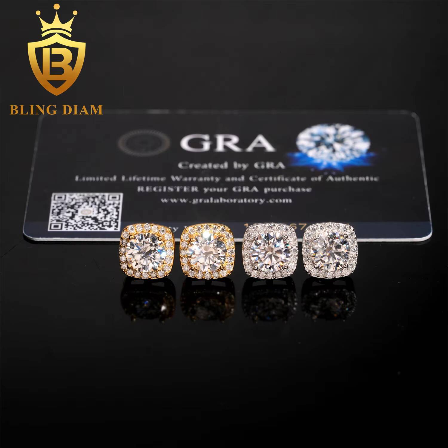 Halo Moissanite Hip Hop Earring 8.0mm 2CT Round Cut Moissanite Diamond Earrings 925 Sterling Silver Stud Earrings