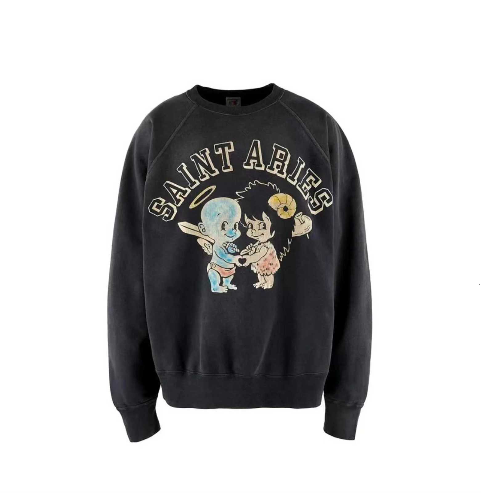SAINT OF MICHAEL Angel Vintage Distressed Loose Round-NeCK Sweater High-Street Cotton Casual Loose Sweatshirt For Men Y250811