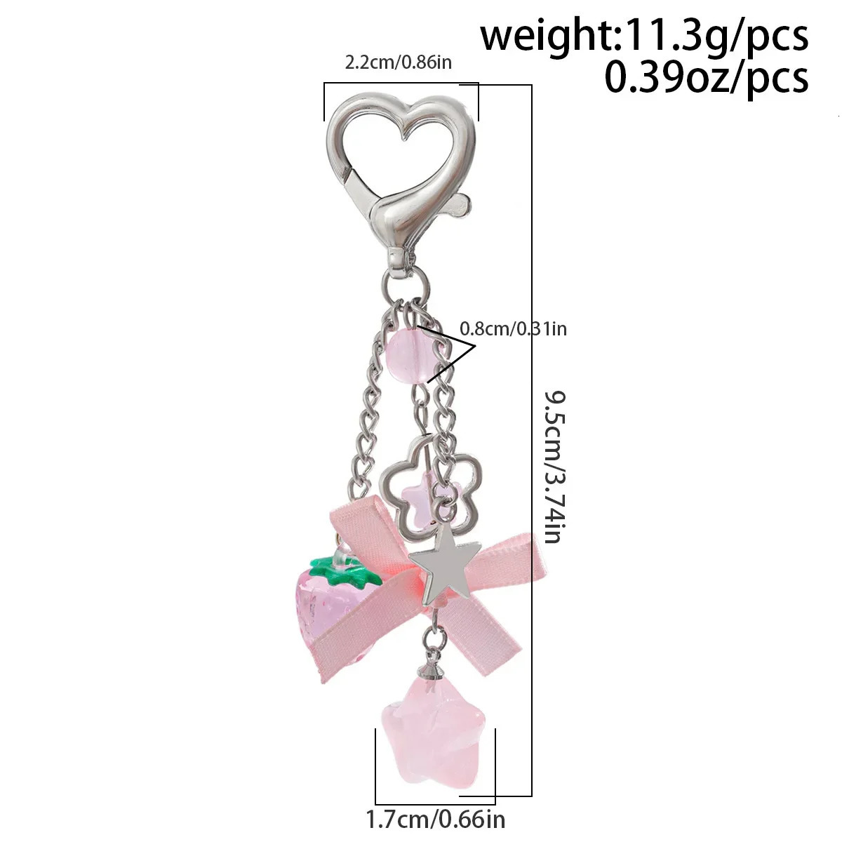 Y2K Fashion Flower Star Love Bow Strawberry Pendant Acrylic Keychain Student Womens Bag Backpack Pants Chain Accessories 250811