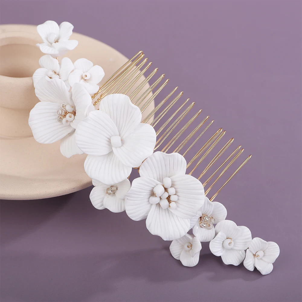 Silver Women Flower Hair Comb Gold Crystal Bridal Piece Handmade Wedding Accessories Jewelry 250804