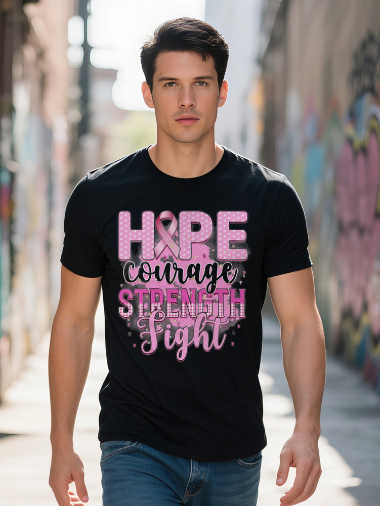 Men s Casual Round Neck T Shirt Motivational Print Lightweight Summer Tee Black with Pink Graphic Design Regular