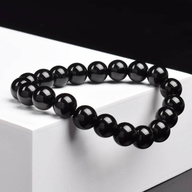 Agates Bracelet Women Men Genuine Black Onyx Natural Stone 6mm 8mm Smooth Round Beads Lucky Energy Jewelry