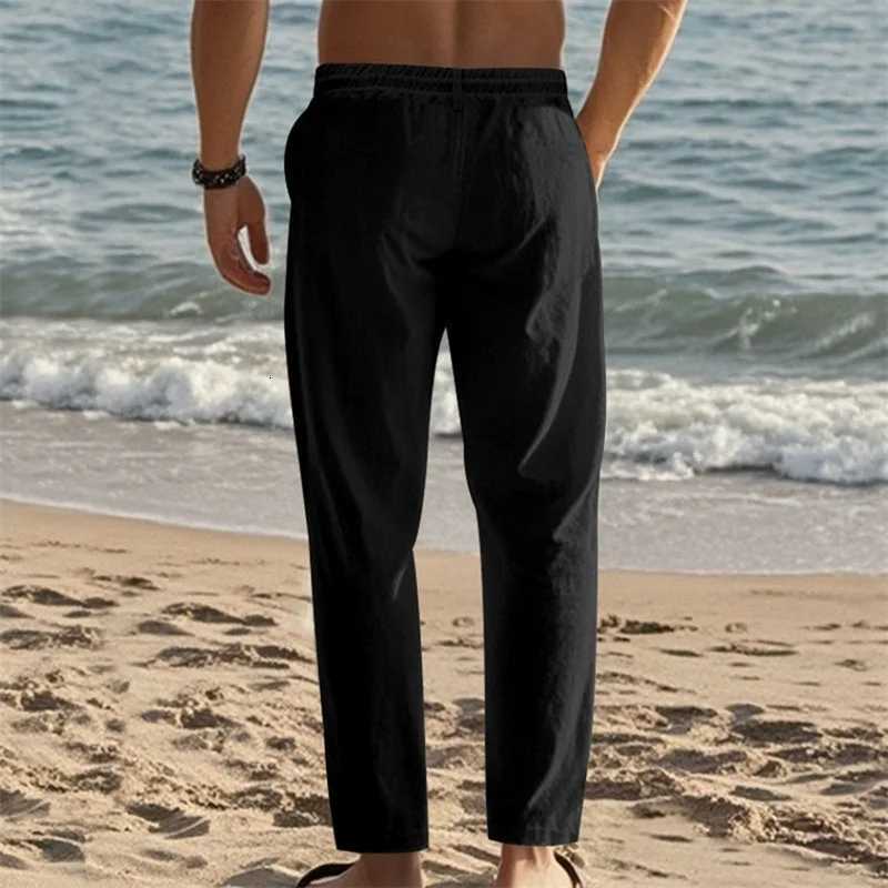 Men s Lightweight Drawstring Linen Pants with Pockets Comfortable Straight Leg Casual Trousers for Summer Beach Wear W250812