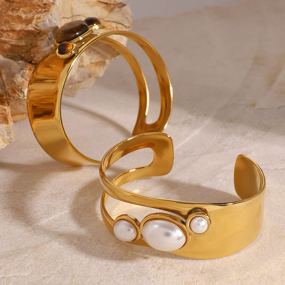 Designer Stainless Hollow Pearl Designer Bracelet High Version Natural Stone Open Bangle Titanium Jewelry Steel Jewelry