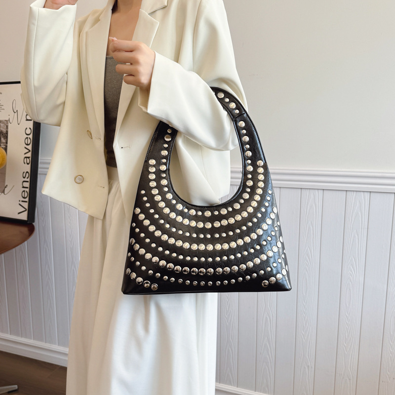 Punk Style Heavy Rivet Handbag Shoulder New Large Capacity Women's Underarm Bag