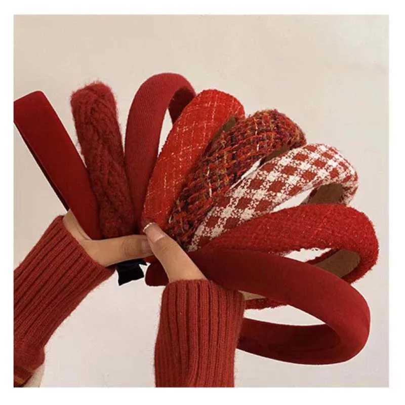 New Vintage Red Wens Band Woolen Velvet Hair Band Wear Girl Side Sponge Hair Hoop Christmas Day Hair Accessories X250812