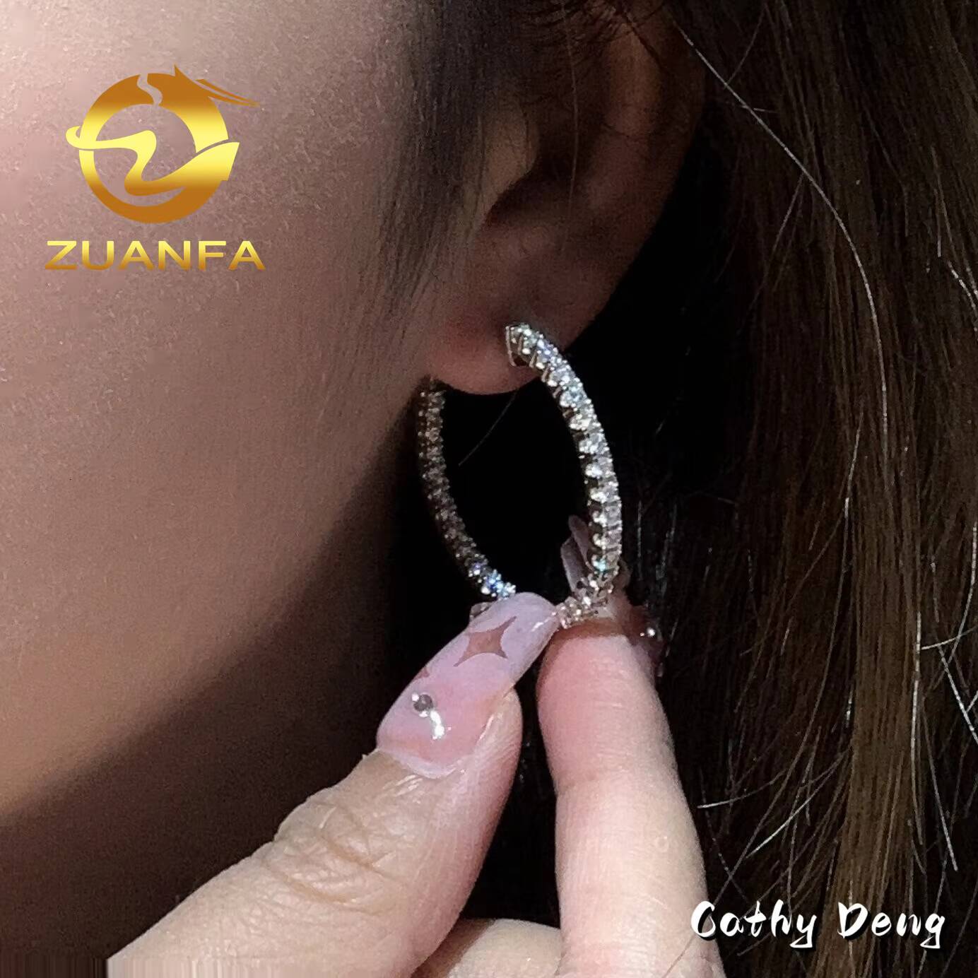 Fashion Women Jewelry Moissanite Earrings 18k Gold Plated 2mm Round Moissanite Earrings Hoop 925 Sterling Silver Crew Back