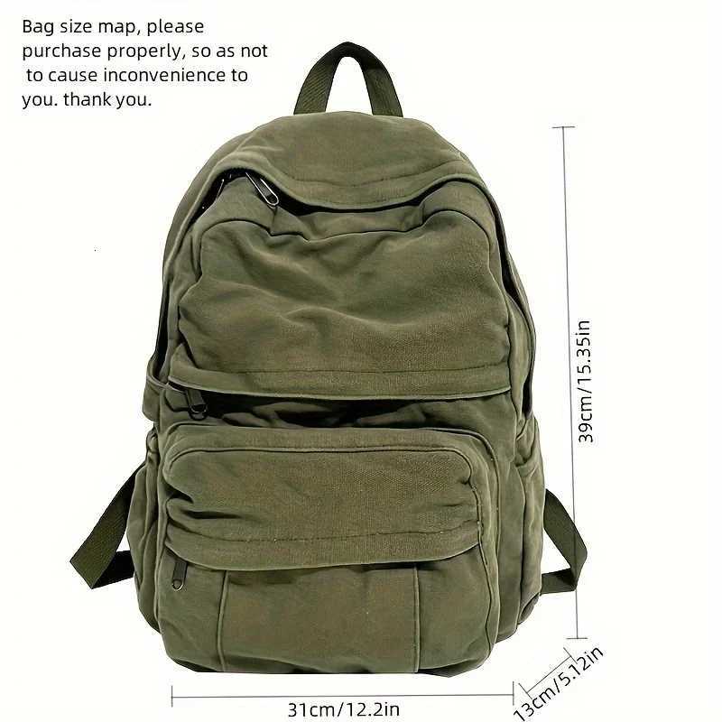 Vintage Simple Backpacks Large Capacity Canvas Schoolbag Multiple Pockets Travel Backpacks Unisex Y250811