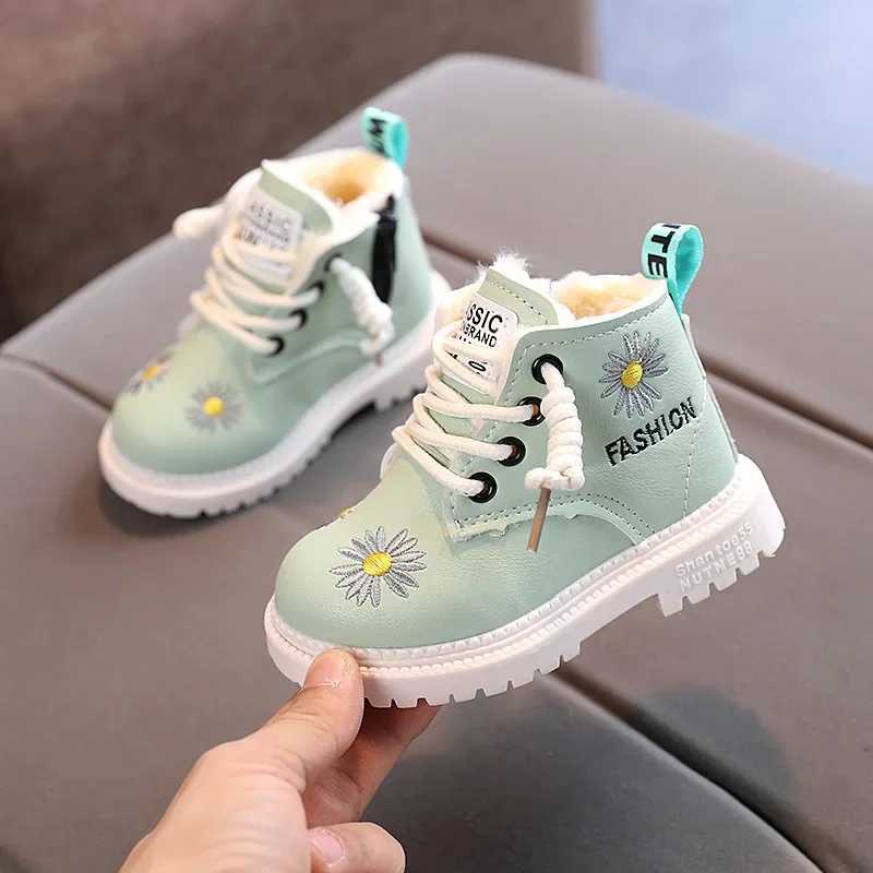New Children Padded Boots Kids Winter with Flower Anti-slip Boots Thick Bottom Zipper Boots Girls Warm Snow Flat Shoes XJ250812