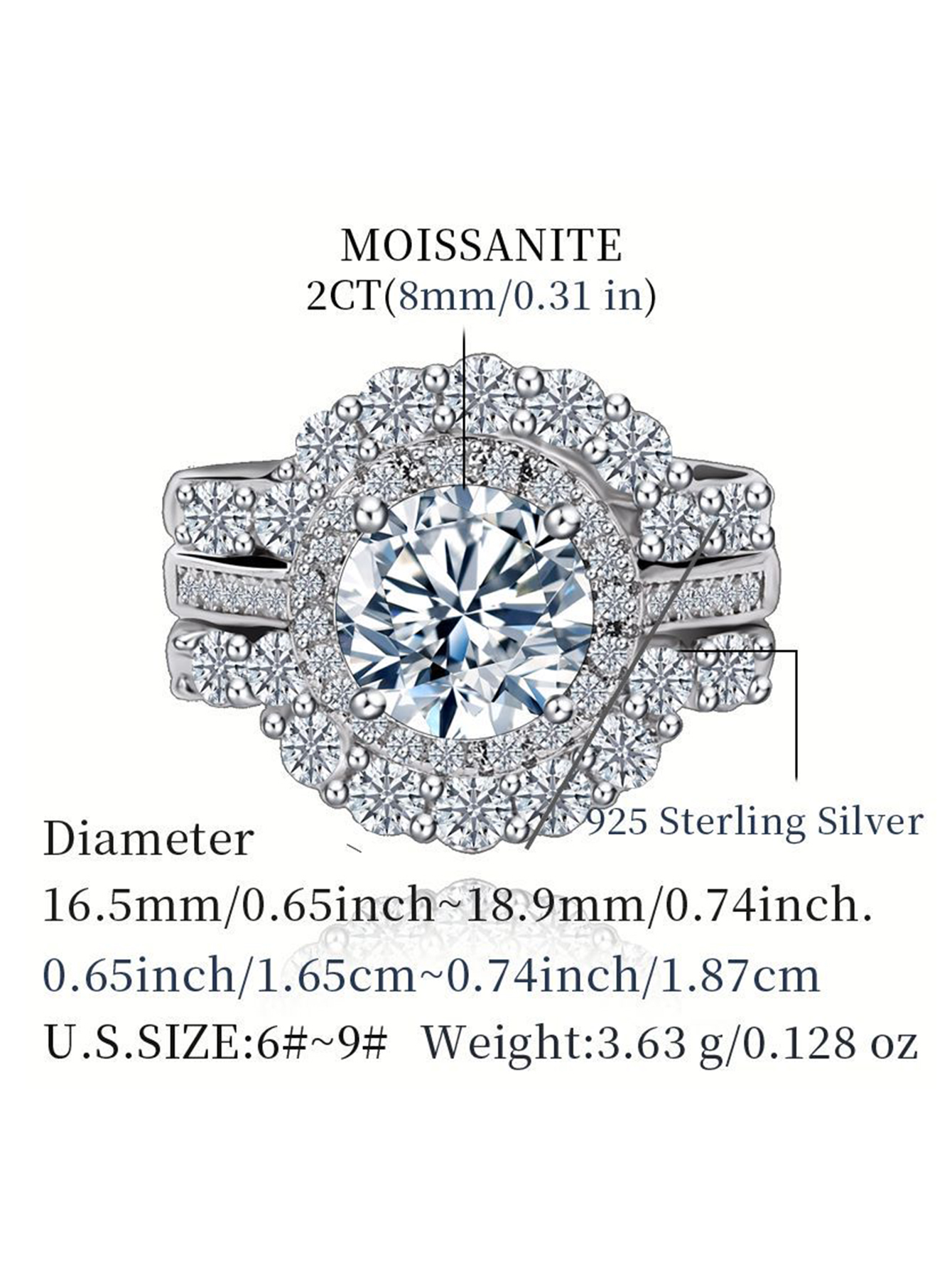MT 925 Sterling Silver Round Cut Moissanite for Women D Color VVS1 Engagement & Wedding Ring Set Anniversary, Wedding Ceremony, Valentine's Day J