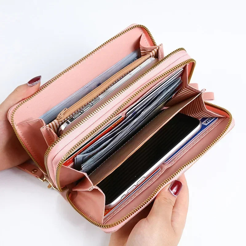 Women Long Wallets with Zipper Black Pink Womens Money Coin Card Holder Female Purses for Women 250809