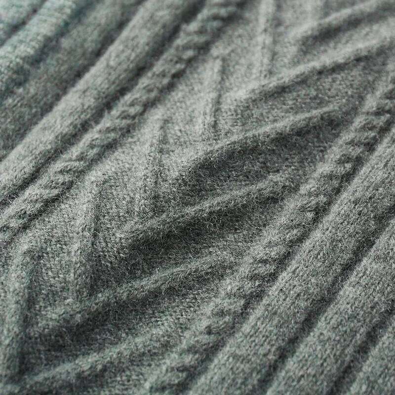 Winter 100% Merino Wool Zipper Cardigan Men's Semi-High Neck Thicken Knit Coat Fashion Loose Jacquard Jacket Warm High-End Shirt 250812