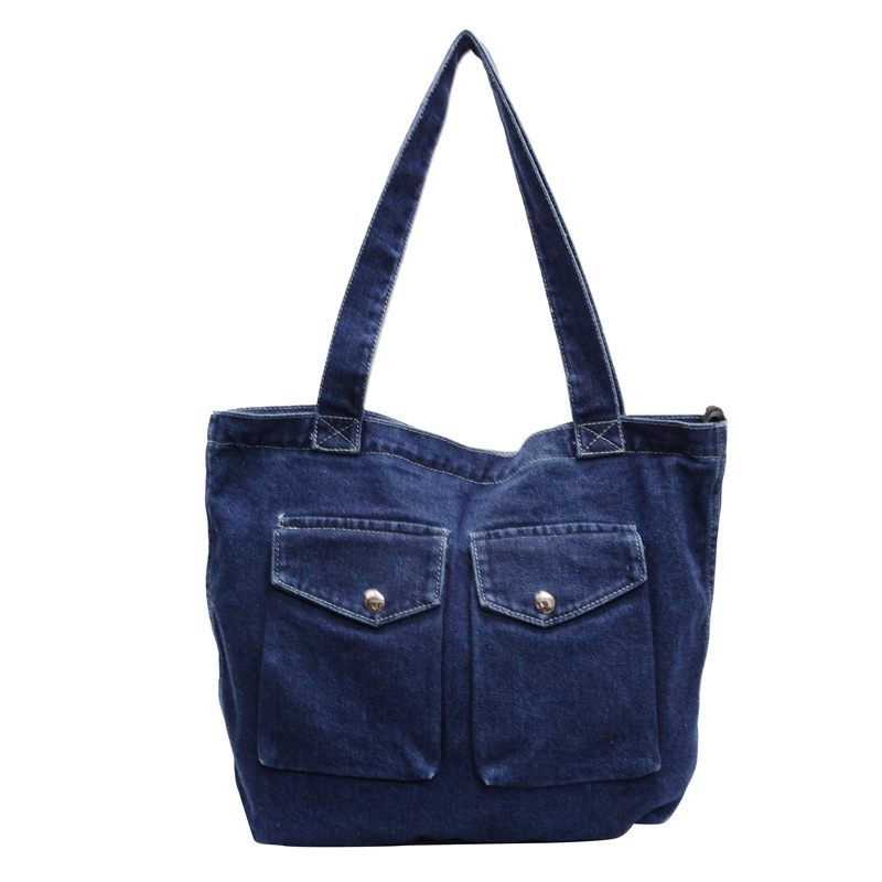 Denim Tote for Women New Versatile Casual Shoulder Student Handbag Class Tutoring Bag