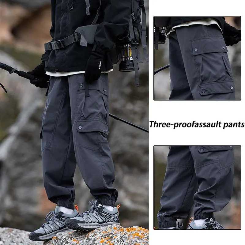 New Mens Waterproof Hiking Pants Breathable Anti-Fouling Loose Fit Cargo Pants Elastic Waistband Casual Camping Sport Pants W250812