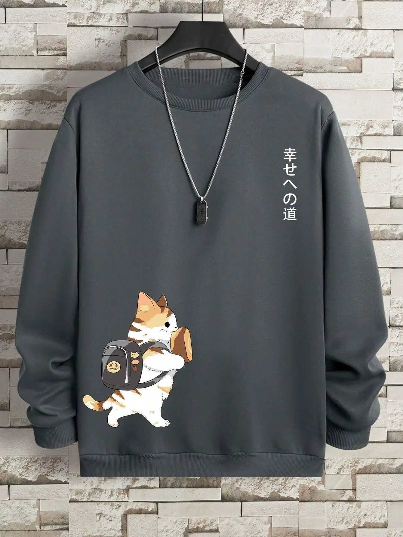Street Casual Women/Men Pullover Kawaii Cartoons Cat Sweatshirt Warm Soft Hoodies Loose CrewneCK Fleece Female CloTHing Y250811