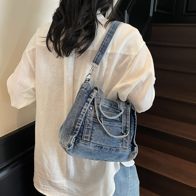 New Ins Style Washed Denim for Men and Women, Casual Versatile Handbag, Student Shoulder Crossbody Bag