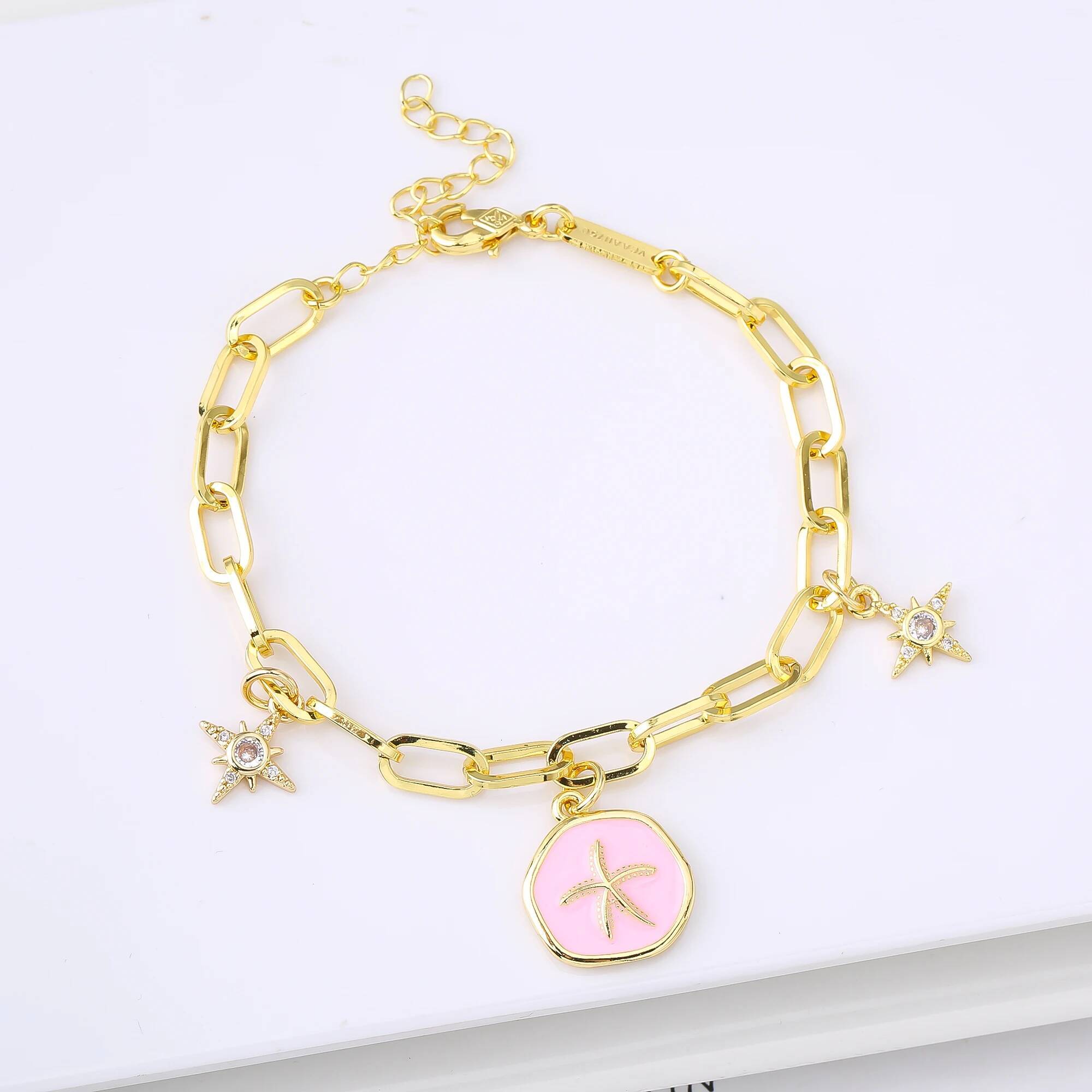 Gold-plated Enamel Art Starfish Bracelet Fashion Holiday Casual Jewelry Accessories for Woman Girl Summer Gift