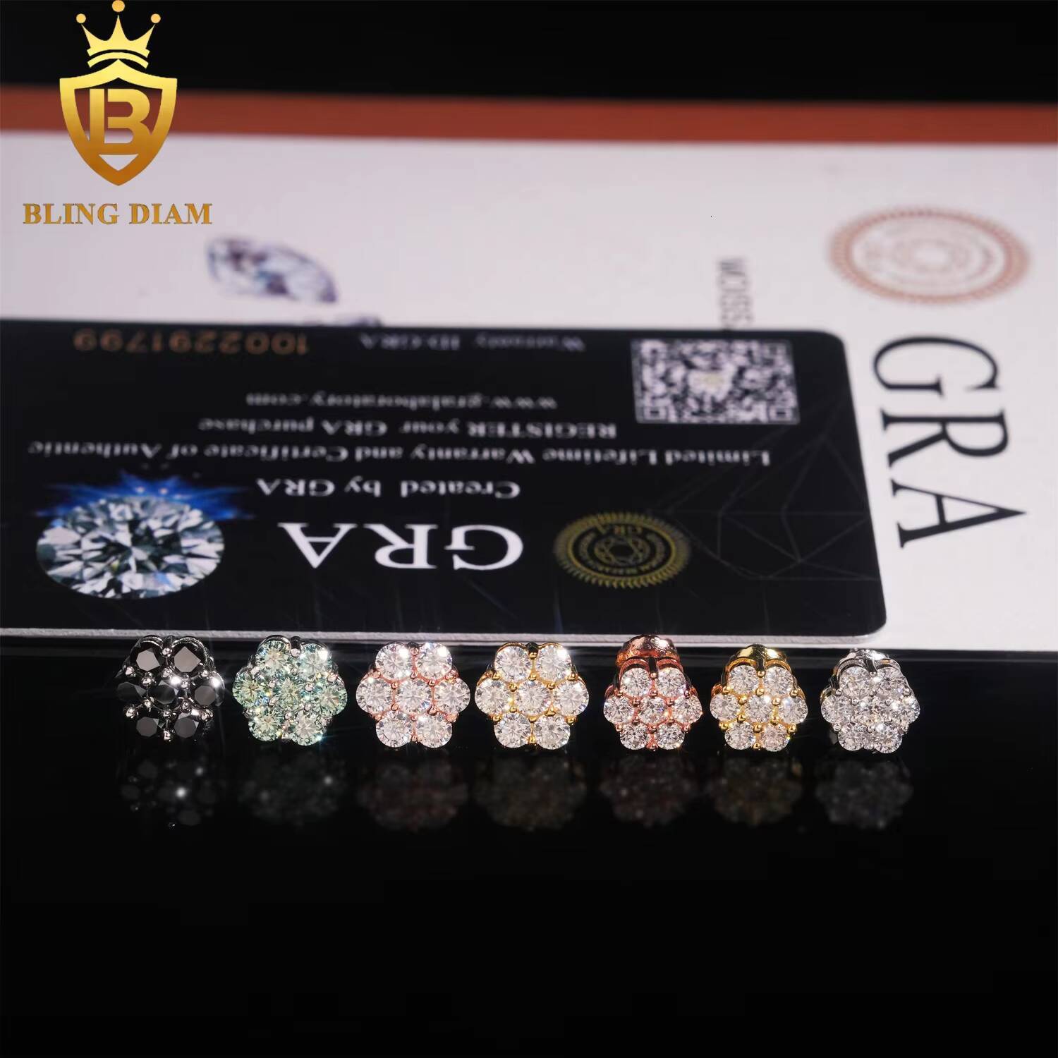 GAR Certificate Flower Cluster Moissanite Earring 925 Sterling Silver Screw Back Moissanite Stud Earrings Men and Women