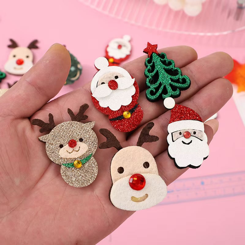 30Pcs Christmas Santa Claus Deer Head Hat Padded Applique For Hair Clip Accessories Hats Bag Decoration Patches