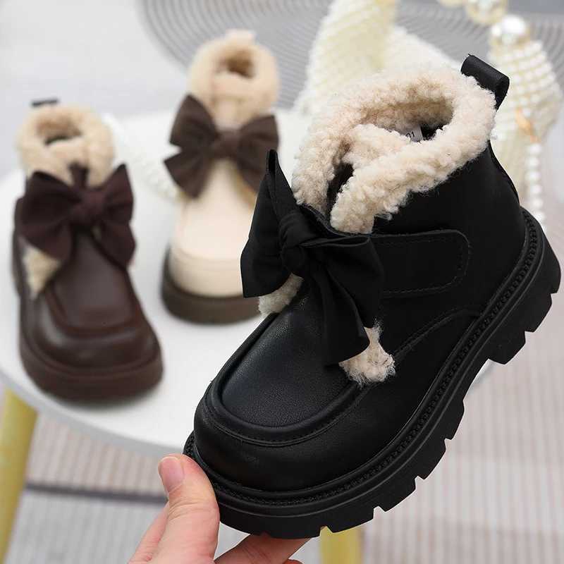 Girls short boots childrens leather and velvet cotton boots 2024 autumn and winter new item new princess boots warm two co XJ250812