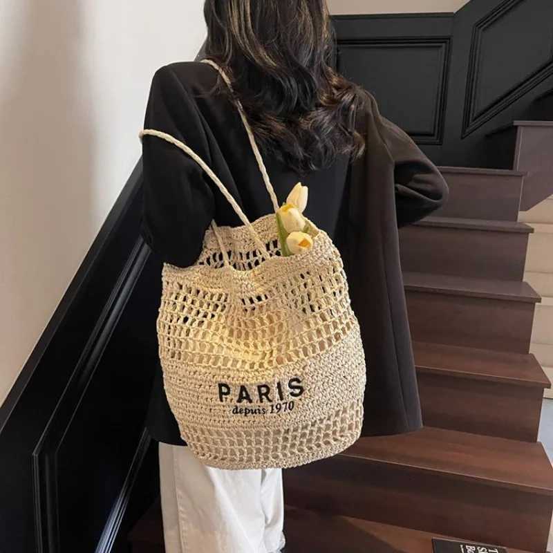 Woven Shoulder Bag Women Hollow Straw Womens Shoulder Bags Fashion Letter Embroidery Handbag Lady Large Capacity Beach Bags Z250812