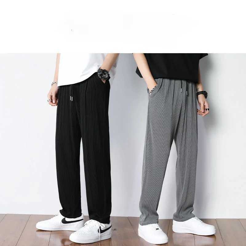 Summer White Casual Pants Mens Ice Silk Pants Mens Drape Floor Mop Pants Korean Straight Loose Wide Leg Long Pants W250812