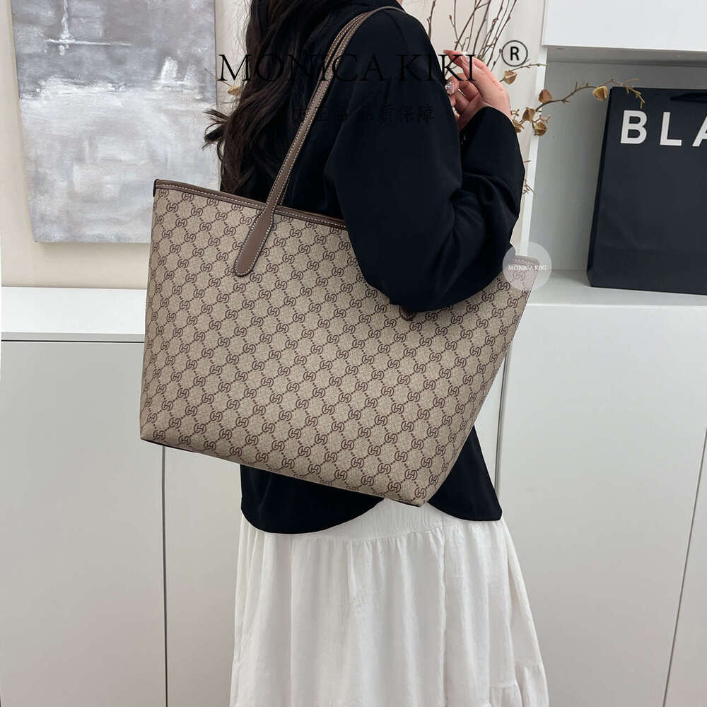 Gray Monica Qiqi Letter High-End Office Worker Single Shoulder Underarm Commuter Large Capacity Tote Bag for Women 2025