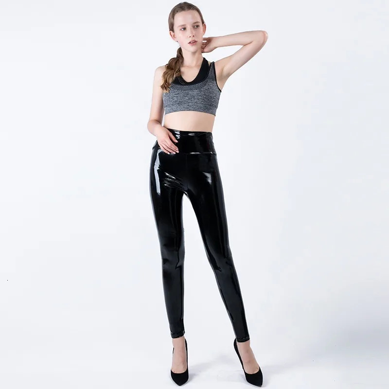 Fashion PU Leather Pencil Pants Women Shiny PVC Leggings Trousers High Waist Ladies Sexy Slim Elastic Pants Bodycon Streetwear 250812